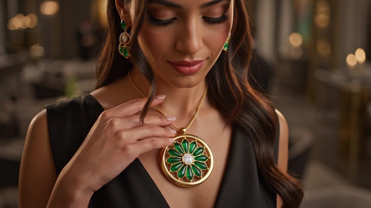 Hridaya lotus pendant worn — jewelry close-up